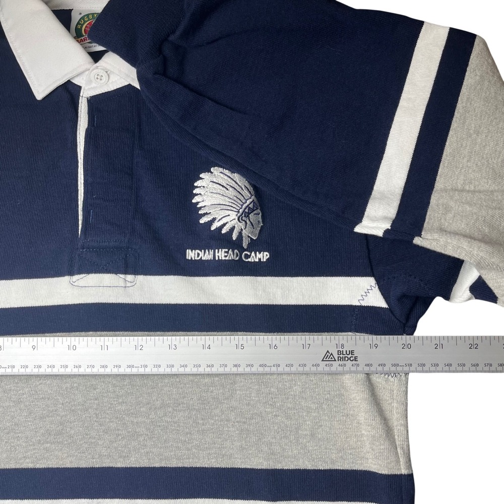 Barbarian Rugby Shirt Mens Small Navy Blue Striped Indian Head Camp Long Sleeve - Picture 6 of 9